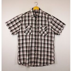 Classic Plaid Alberto Cardinali Mens Medium Black White Red Short Sleeve Shirt